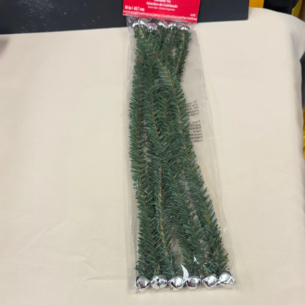 Ashland Green Pine Garland Ties with Silver Bells 18 inches in length 6 pieces
